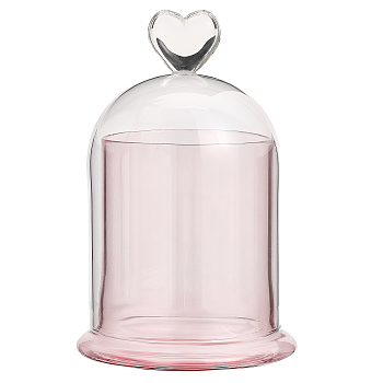 Clear Glass Dome Cover, Decorative Display Case, Cloche Bell Jar Terrarium with Glass Base, Heart Pattern, 102x165mm