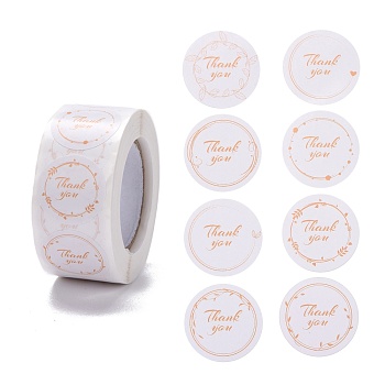Flat Round Paper Thank You Stickers, with Word Thank you, Self-Adhesive Gift Tag Labels Youstickers, White, 6.35x2.9cm, 500pcs/roll