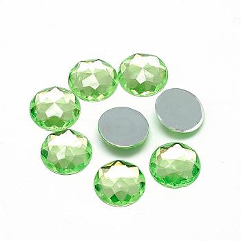 Acrylic Rhinestone Flat Back Cabochons, Faceted, Bottom Silver Plated, Half Round/Dome, Light Green, 8x3mm