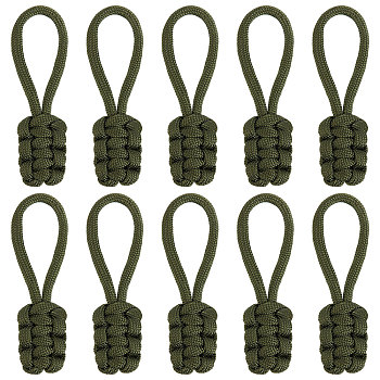 10Pcs Polyester Braided Replacement Zipper Puller Tabs, Zip Pull Extender, Dark Olive Green, 8.2x2x0.87cm
