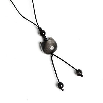 Natural Silver Obsidian Pendant for Mobile Phone Strap, Haging Charms Decoration, Cat Shape, 12cm