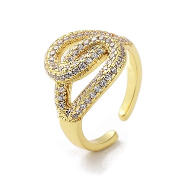 Brass with Cubic Zirconia Open Cuff Rings for Women, Real 18K Gold Plated, 7~22.5mm, Inner Diameter: 23.5mm