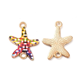 Printed Alloy Connector Charms, Starfish Links, Light Gold, Nickel, Yellow, 23x16x1.5mm, Hole: 1.8mm