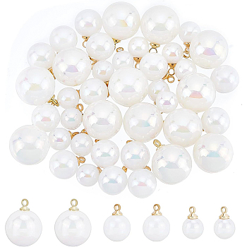 BENECREAT 60Pcs 3 Style ABS Plastic Imitation Pearl Charms, with Light Gold Alloy Findings, Round, White, 12~18x8~14mm, Hole: 1.6~2mm, 20pcs/style