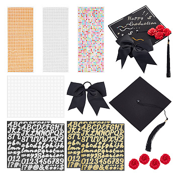 DIY Graduation Theme Jewelry Making Kit, Including Graduation Caps, Bowknot Polyester Elastic Hair Ties, Silk Rose Flower, Rhinestone & Letter & Number Sticker, Mixed Color