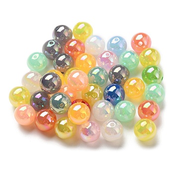 UV Plating Opaque Iridescent Acrylic Beads, Round, Mixed Color, 15~16x15mm, Hole: 2mm