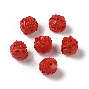 Synthetic Coral Carved Beads, Dyed, Lion Head, FireBrick, 11.5x11.5x11mm, Hole: 1.4mm