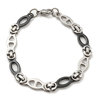 Two Tone 304 Stainless Steel Oval Link Chain Bracelet, Black, 8-1/8 inch(20.7cm), Wide: 8mm