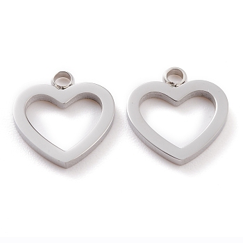 304 Stainless Steel Charms, Laser Cut, Heart, Stainless Steel Color, 13x12x1.5mm, Hole: 1.6mm