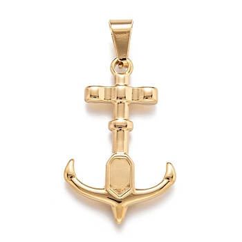 304 Stainless Steel Pendants,  Anchor, Golden, 34x22x3mm, Hole: 5x7mm