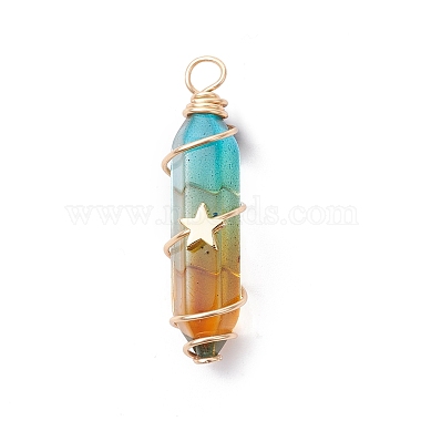 Ensemble de pendentifs en perles à double extrémité en verre bicolore de style 2pcs 2(PALLOY-JF02538-01)-3