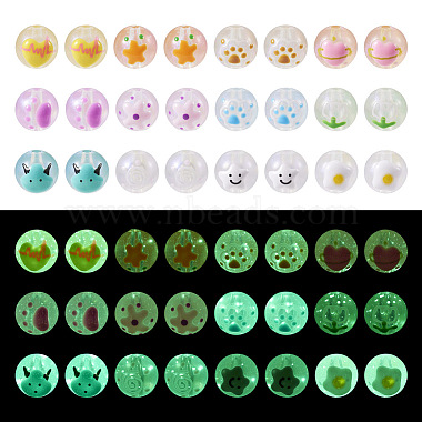 Pandahall 24Pcs 12 Styles Transparent Hand Painting Acrylic Beads(OACR-TA0001-29)-3