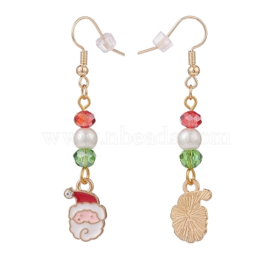 Enamel Christmas Theme Charm with Glass Pearl Dangle Earrings(EJEW-JE04961)-4