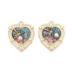 Rack Plating Alloy Enamel and ABS Imitation Pearl and Glitter Powder Pendants, Heart & Dragonfly Charms, Golden, Cadmium Free & Nickel Free & Lead Free, Cadet Blue, 27.5x22.5x4.5mm, Hole: 1.6mm(ENAM-T091-62A)