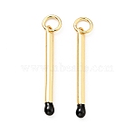 Brass Enamel Pendants, with Jump Rings, Cadmium Free & Lead Free, Matchstick Charms, Real 18K Gold Plated, Black, 26.5mm, Hole: 3.5mm(KK-G416-36G-02)