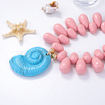 Ocean Plastic Shell Shape Pendant Teardrop Beaded Necklaces for Women, Golden, Pink, 14.57 inch(37cm)(FS-WG4B22D-08)