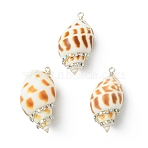 Natural Spiral Shell Pendants, Shell Shape Charms with Brass Crystal AB Rhinestone Findings, Silver Color Plated, Seashell Color, 36~38x20~21x16~19mm, Hole: 2mm(PALLOY-TA00416)