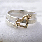 Hammered Alloy Finger Link Rings for Women, Heart, Golden & Silver, US Size 7(17.3mm)(FS-WG79F21-02)