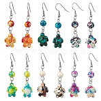 304 Stainless Steel Dangle Earring, with Tortoise Synthetic Turquoise, Mixed Color, 54~56x13.5~14.5mm, 6pair/set(EJEW-JE05951)