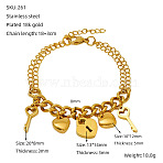 Valentine's Day 304 Stainless Steel Charm Bracelets, Cable Chain Bracelets for Women, Golden, Lock, 7.09 inch(18cm)(FS-WGE53E0-09)