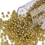 TOHO 8/0 Round Beads, Japanese Seed Beads, (389) Inside Color Topaz/Gray Lined, 3mm, Hole: 1mm, about 222pcs/bottle, 10g/bottle(SEED-JPTR08-0389)