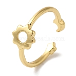 Flower Rack Plating Brass Open Cuff Finger Rings for Women, Long-Lasting Plated, Lead Free & Cadmium Free, Moon & Star, Real 18K Gold Plated, 4~8mm, Adjustable(RJEW-L123-101G)