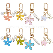 8Pcs 8 Style Alloy & Resin Enamel Pendant Keychains, with Alloy Key Clasps, Flower & Rectangle, Mixed Color, 5.9~7.1cm, 1pc/style(KEYC-OC0001-11)