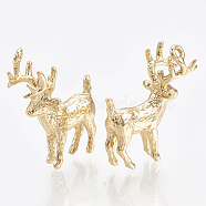Brass Pendants, Real 18K Gold Plated, Christmas Reindeer/Stag, 19x16x8mm, Hole: 1mm(X-KK-S348-042)