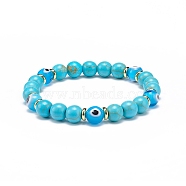 Synthetic Turquoise & Lampwork Evil Eye Round Beaded Stretch Bracelet, Gemstone Jewelry for Women, Inner Diameter: 2 inch(5.1cm)(BJEW-JB08713-02)