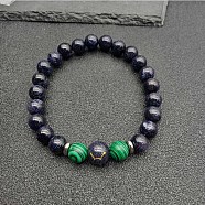 Scorpio Round Synthetic Blue Goldstone & Natural Agate Dyed Stretch Bracelets for Women Men(EA3132-9)