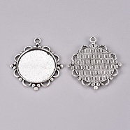 Tibetan Style Zinc Alloy Pendant Cabochon Settings, Flat Round, Cadmium Free & Lead Free, Antique Silver, Tray: 30mm, 48x43x3mm, Hole: 3mm(TIBEP-M003-25AS-RS)