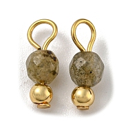 Natural Labradorite Faceted Round Charms, with Golden Tone Brass Beads and 304 Stainless Steel Loops, 12x4mm, Hole: 2.5mm(PALLOY-NH00001)