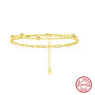925 Sterling Silver Satellite & Paperclip Chains Double-Layer Multi-strand Bracelet, with S925 Stamp, Real 14K Gold Plated, 6-1/2 inch(16.6cm)(STER-M116-10G)