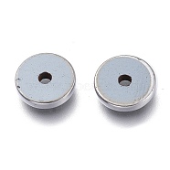 Electroplated Non-magnetic Synthetic Hematite Beads, Flat Round/Disc, with a Defective Bead, Platinum Plated, 6x1mm, Hole: 1mm, 20pcs/bag(G-XCP0008-01)