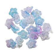 Iridescent Acrylic Bead Caps, AB Color Plated, 5-Petal Flower, Light Sky Blue, 12.5x12.5x6.5mm, Hole: 1.5mm(X-OACR-C021-08B)