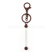 Spray Painted Alloy Bar Beadable Keychain for Jewelry Making DIY Crafts, with Alloy Lobster Clasps and Iron Ring, Saddle Brown, 15.5~15.8cm(KEYC-A011-02M)