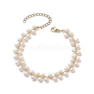 Shell Pearl Round Beaded Charm Bracelet, Golden Brass Jewelry for Women, White, 7-1/4 inch(18.5cm)(BJEW-TA00219)