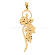 304 Stainless Steel Pendants, Laser Cut, Vine Charm, Real 18K Gold Plated, 45x17x1mm, Hole: 6x3mm(STAS-Z076-17G)