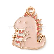 Alloy Enamel Pendants, Light Gold, Cadmium Free & Lead Free, Dinosaur Charm, Pink, 21x15.5x2mm, Hole: 1.8mm(ENAM-A008-19KCG-01)