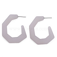 Large C-shape Stud Earrings for Girl Women, Open Hoop Earrings, Cellulose Acetate Half Hoop Earrings, Light Grey, 42.5x4mm, Pin: 0.7mm(KY-Q058-081A)