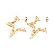Ion Plating(IP) 304 Stainless Steel Half Hoop Stud Earrings for Women, Star, Real 18K Gold Plated, 26x2mm(EJEW-P279-12G)