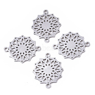 201 Stainless Steel Links connectors, Laser Cut, Flower, Stainless Steel Color, 19x15.5x1mm, Hole: 1.4mm(STAS-R104-025P)