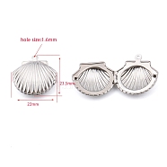 Stainless Steel Locket Pendants, Shell Shape Charm, Stainless Steel Color, 23.5x22mm, Hole: 1.6mm(PW-WG6FFAD-01)