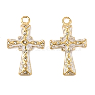 304 Stainless Steel Enamel Pendants, with Rhinestone, Cross Charms, PVD Vacuum Plating, Real 18K Gold Plated, 32x20x3mm, Hole: 3mm(STAS-P380-61G)