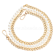 Aluminium Bag Strap, with Alloy Clasps and Plastic Pearl Beads, for Bag Straps Replacement Accessories, Golden, 116cm, bead: 10mm(FIND-WH0056-15G)