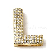 Brass Beads, with Clear Cubic Zirconia, Letter L, 20.5x15.5x5.5mm, Hole: 4.5x2.5mm(KK-D098-04L-G)