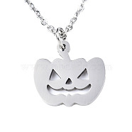 Halloween Theme, 201 Stainless Steel Pendants Necklaces, with Cable Chains and Lobster Claw Clasps, Pumpkin Jack-O'-Lantern, Stainless Steel Color, 15-3/4 inch(40cm), 1.5mm(NJEW-S105-JN594-40-1)