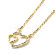 304 Stainless Steel Pendant Necklaces, Brass Micro Pave Clear Cubic Zirconia Pendant Necklaces, Heart, 18.03 inch(45.8cm) Pendant: 17x16.5mm(NJEW-U002-11G-01)