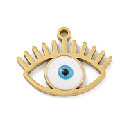 316 Surgical Stainless Steel Enamel Pendants, Evil Eye Charm, Golden, White, 13.5x18x3mm, Hole: 1.4mm(STAS-M073-03G)