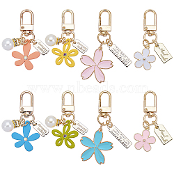 8Pcs 8 Style Alloy & Resin Enamel Pendant Keychains, with Alloy Key Clasps, Flower & Rectangle, Mixed Color, 5.9~7.1cm, 1pc/style(KEYC-OC0001-11)
